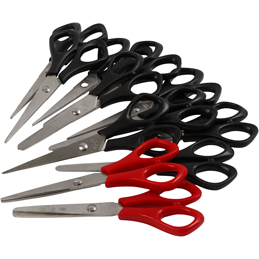 Schoolschaar, L: 14 cm, rechts-&linkshandig, zwart, rood, 12 stuk/ 1 doos