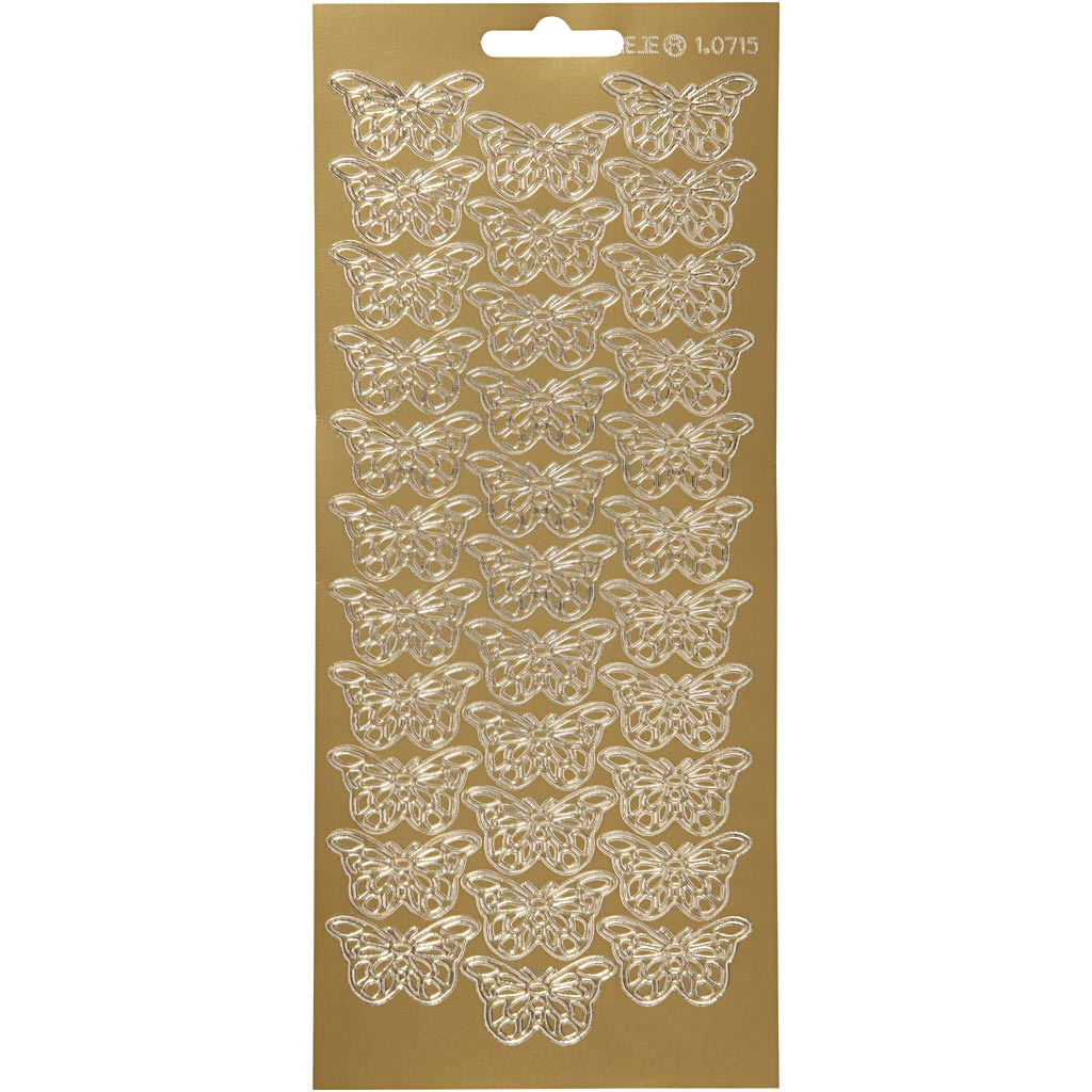 Stickers, vlinders, 10x23 cm, goud, 1 vel