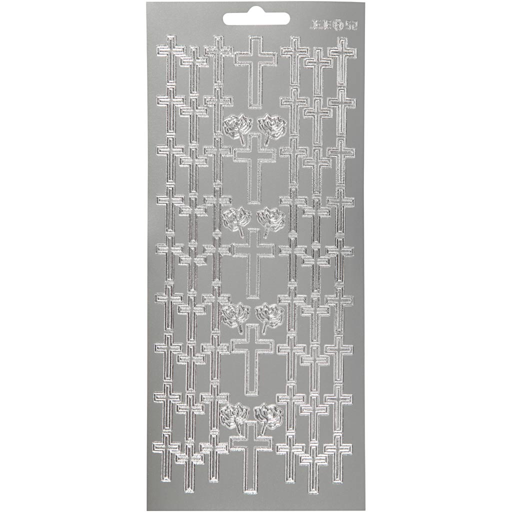 Stickers, kruis, 10x23 cm, zilver, 1 vel
