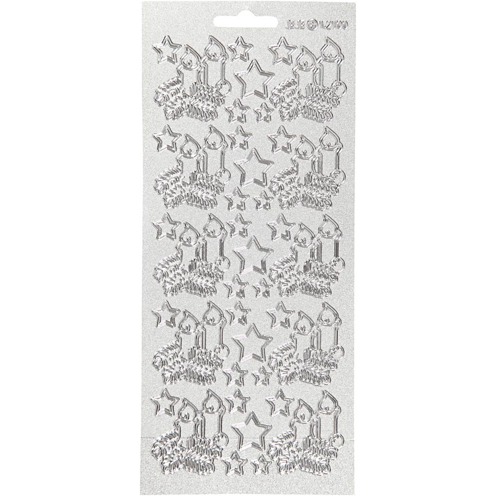 Stickers, julelys, 10x23 cm, sølv, 1 ark