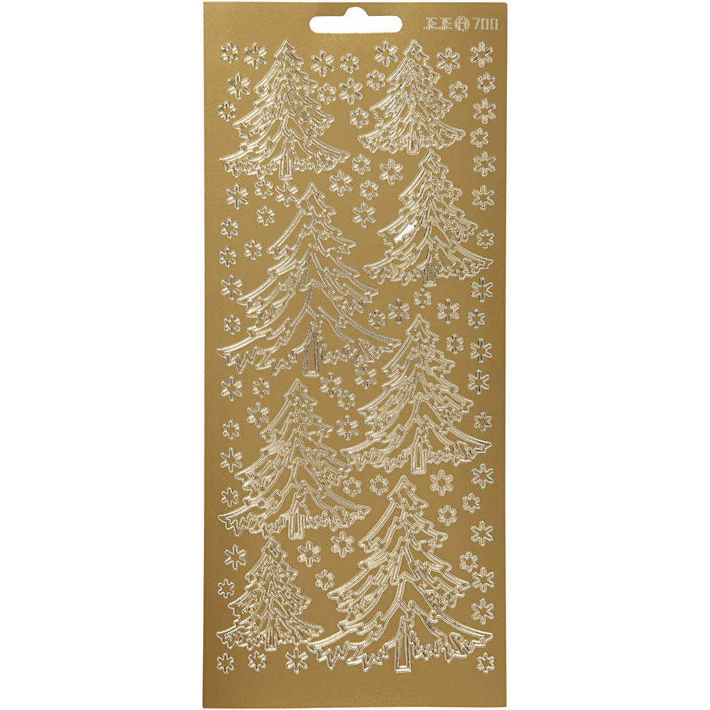 Stickers, kerstboom, 10x23 cm, goud, 1 vel