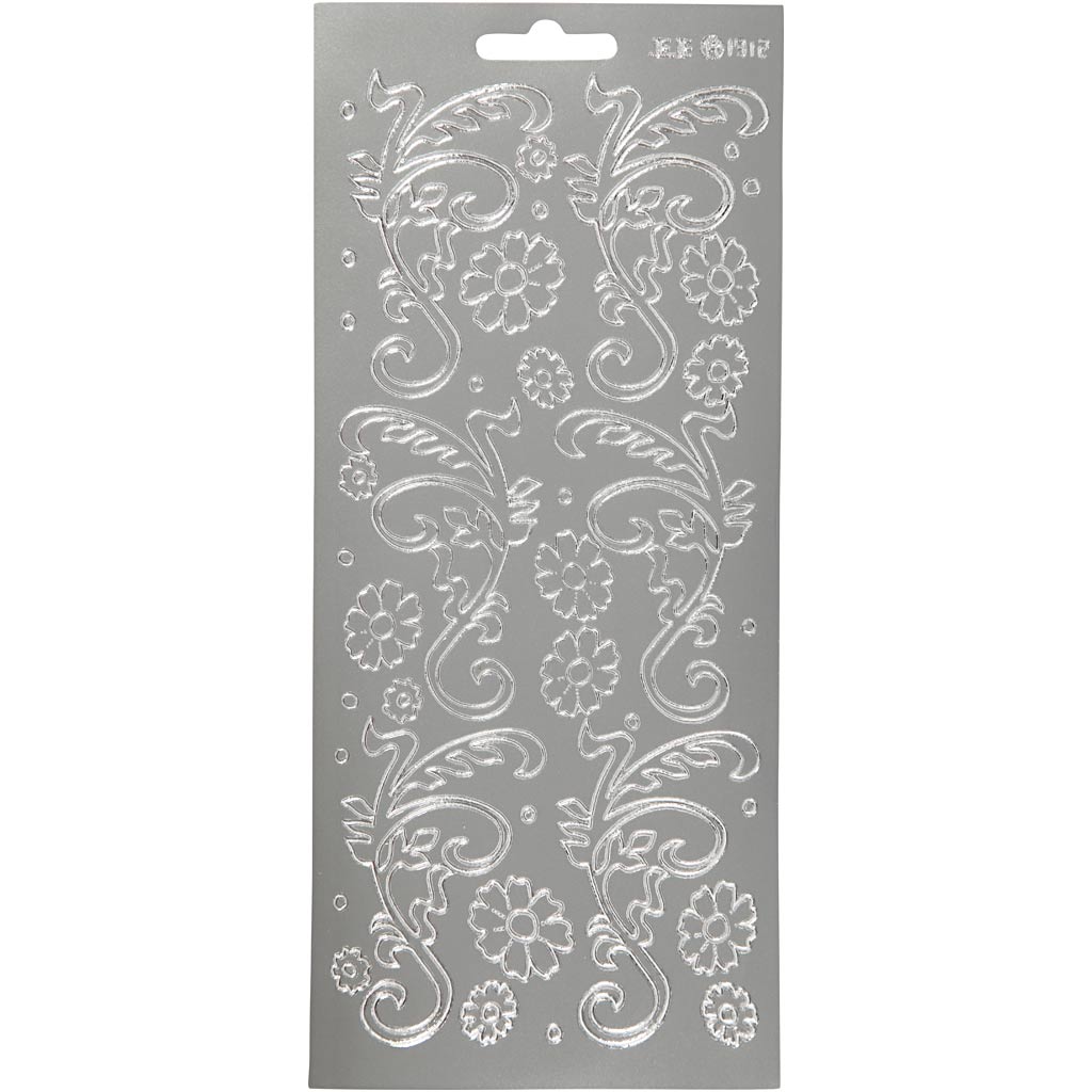 Stickers, deco bladeren, 10x23 cm, zilver, 1 vel