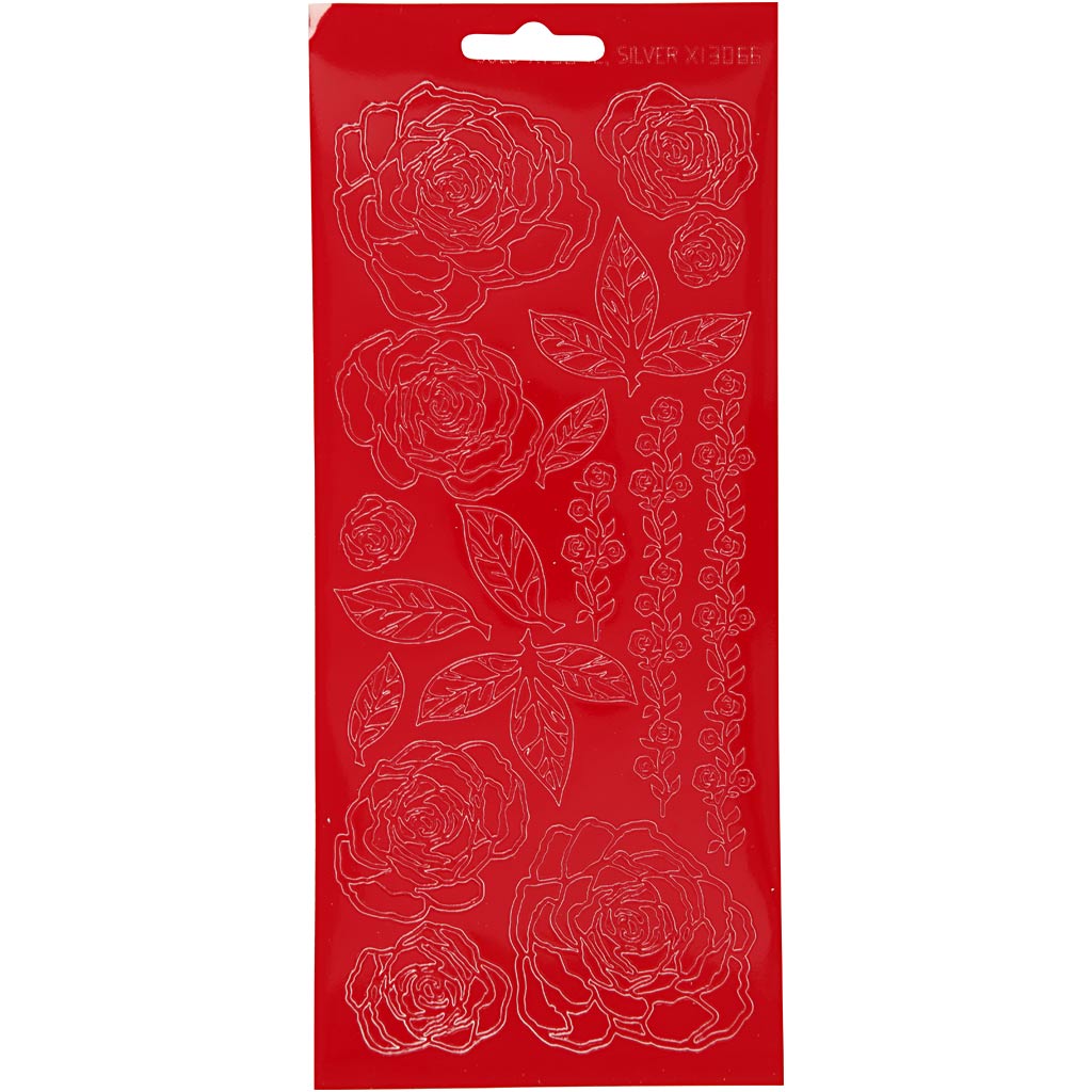 Stickers, rozen, 10x23 cm, rood, 1 vel