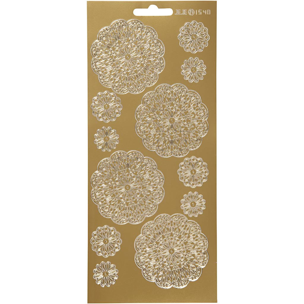 Stickers, bloemen, 10x23 cm, goud, 1 vel