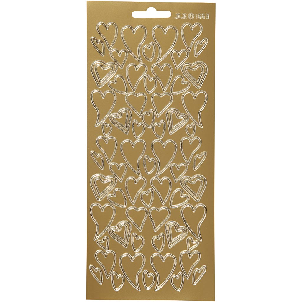 Stickers, harten, 10x23 cm, goud, 1 vel