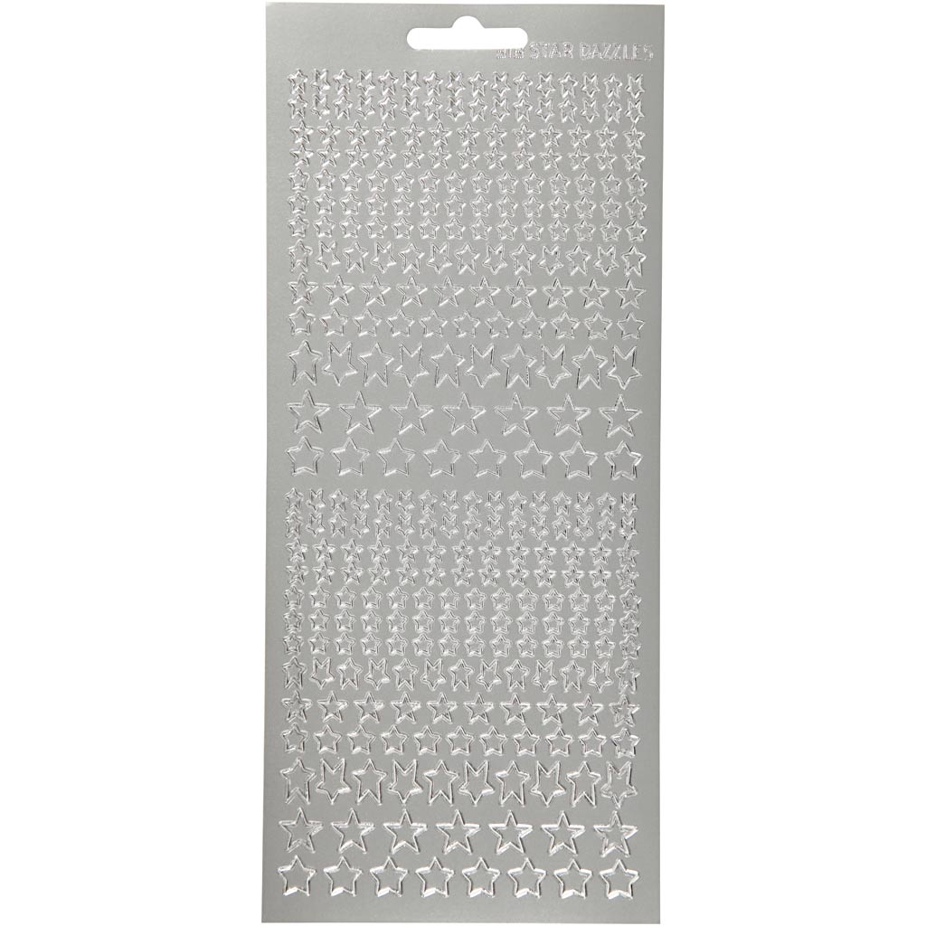 Stickers, sterren, 10x23 cm, zilver, 1 vel