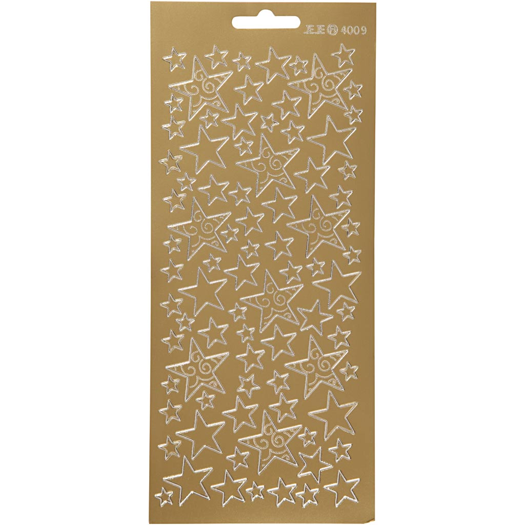 Stickers, sterren, 10x23 cm, goud, 1 vel