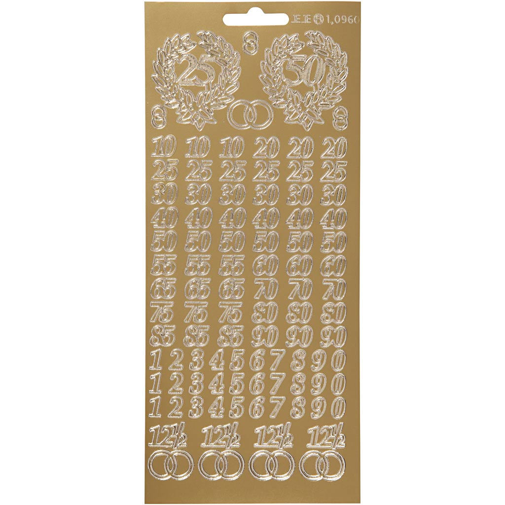 Stickers, jubileum, 10x23 cm, goud, 1 vel