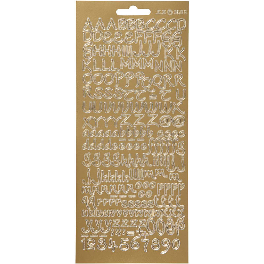 Stickers, alfabet, 10x23 cm, goud, 1 vel