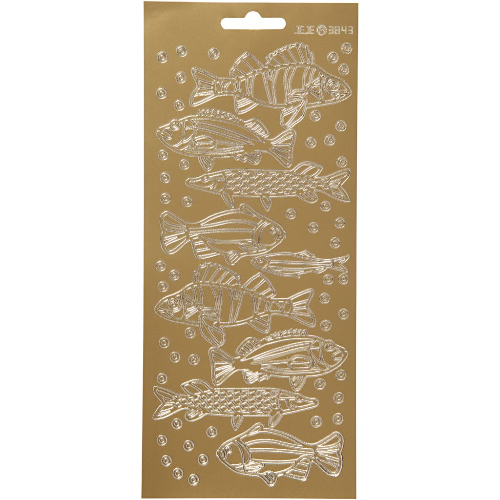 Stickers, vissen, 10x23 cm, goud, 1 vel