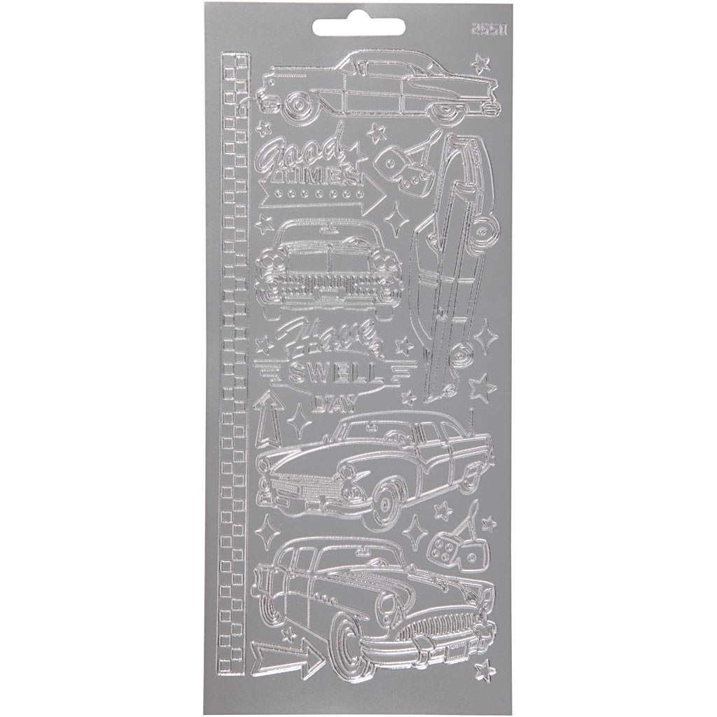 Stickers, auto's, 10x23 cm, zilver, 1 vel