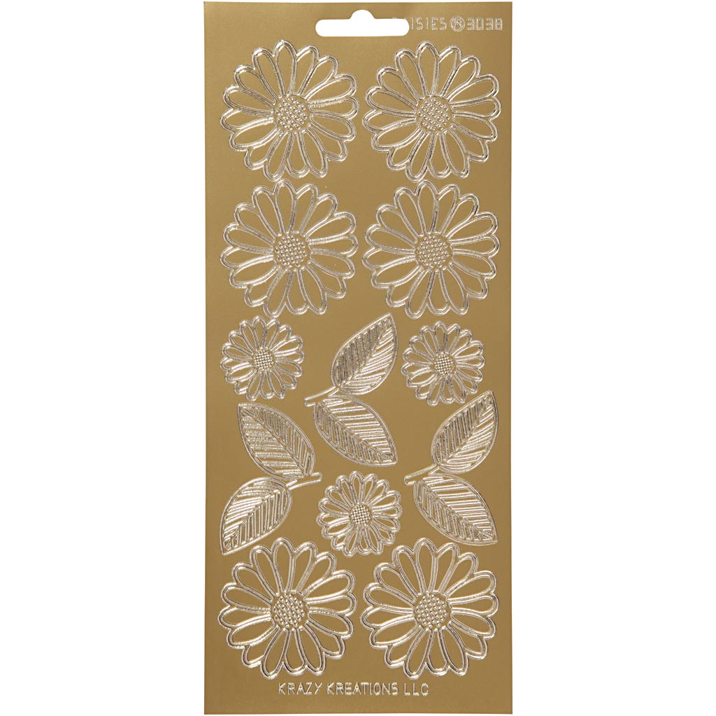 Stickers, margrieten, 10x23 cm, goud, 1 vel