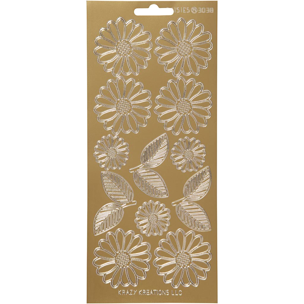 Stickers, margrieten, 10x23 cm, goud, 1 vel