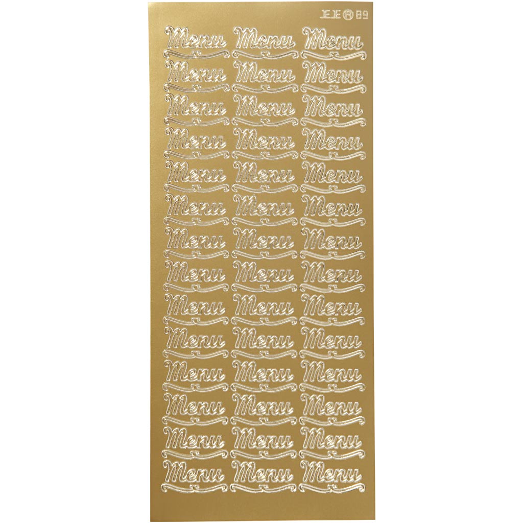 Stickers, menu, 10x23 cm, goud, 1 vel