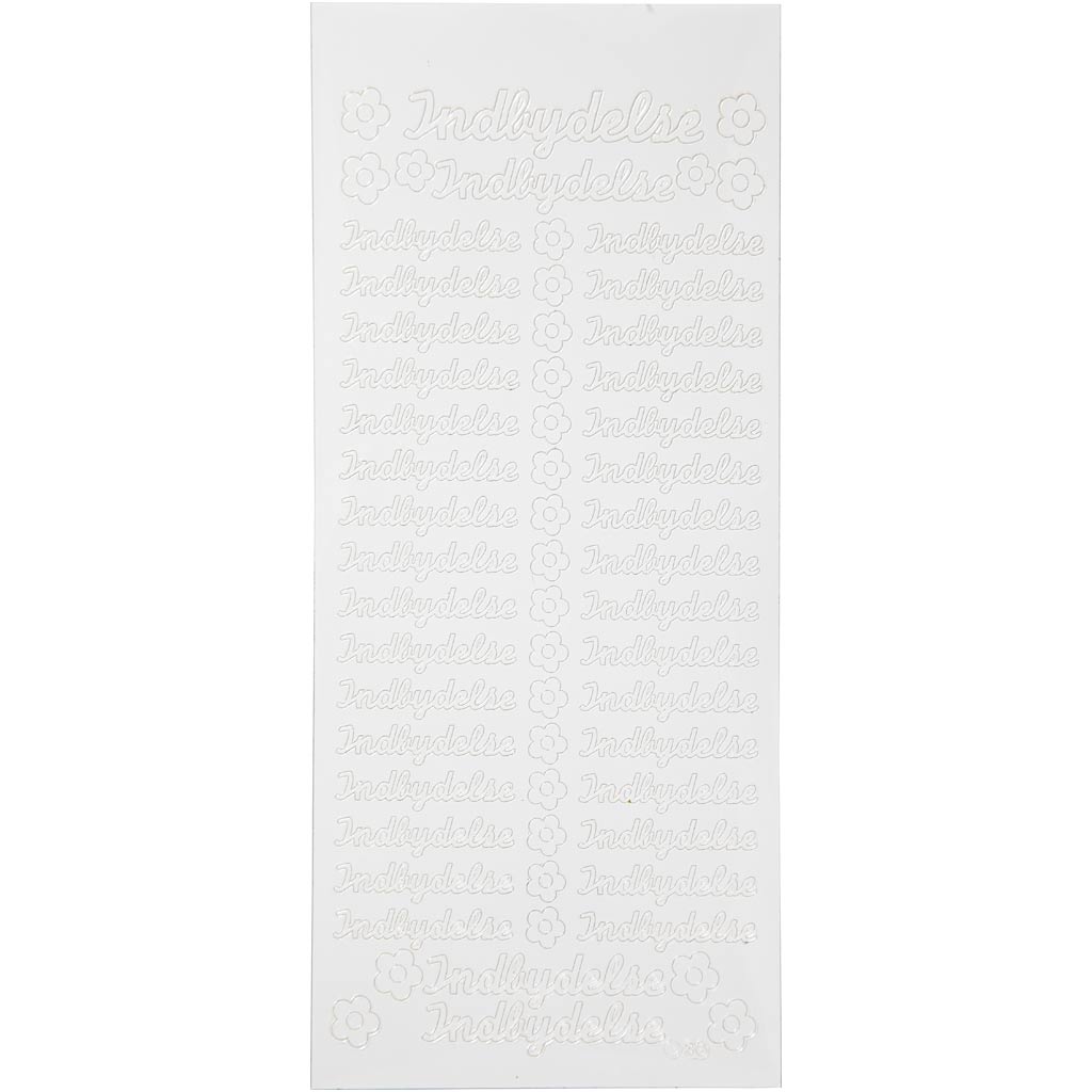 Stickers, indbydelse, 10x23 cm, wit, 1 vel