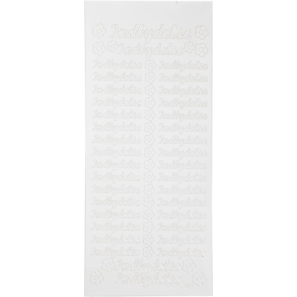 Stickers, indbydelse, 10x23 cm, wit, 1 vel