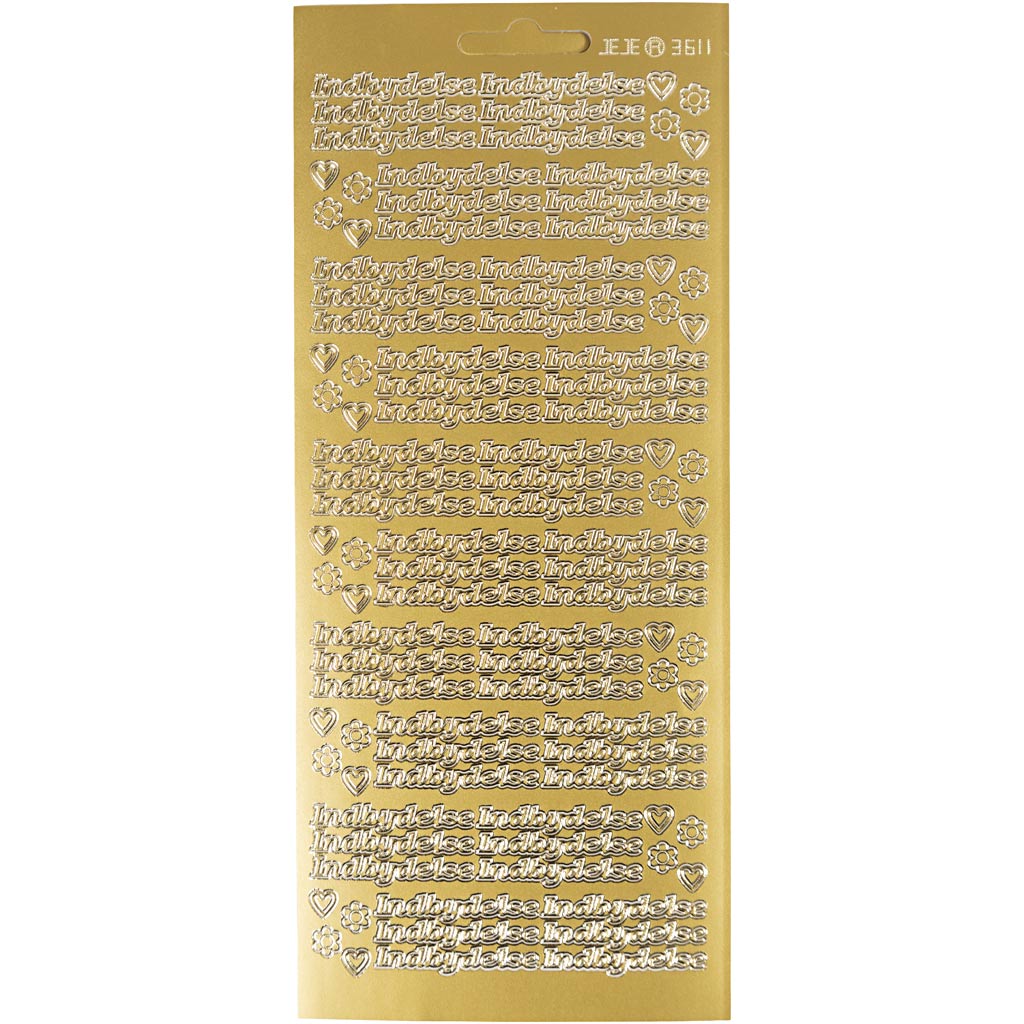 Stickers, indbydelse, 10x23 cm, goud, 1 vel