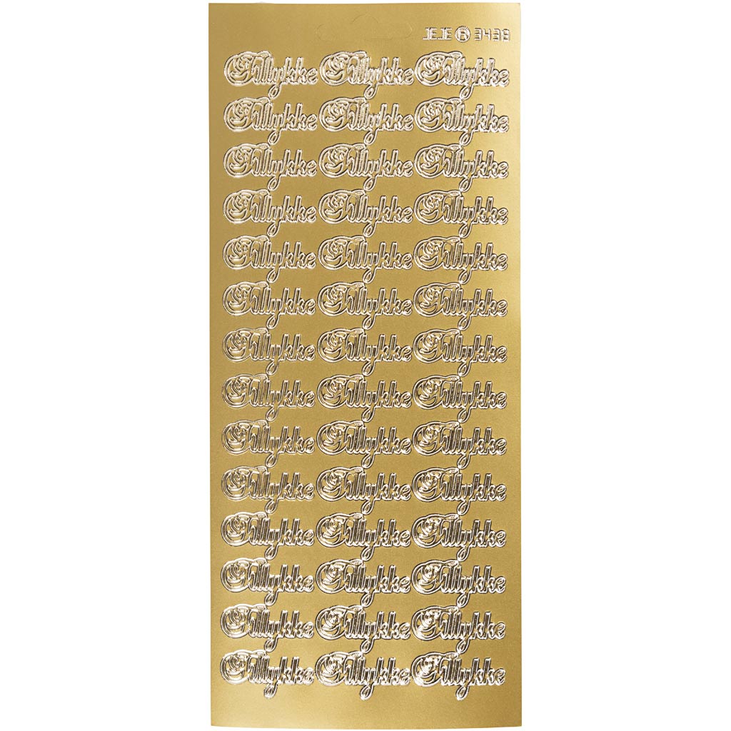 Stickers, tillykke, 10x23 cm, goud, 1 vel