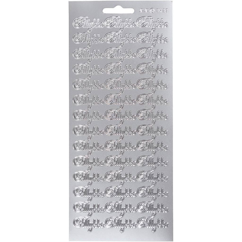 Stickers, tillykke, 10x23 cm, zilver, 1 vel