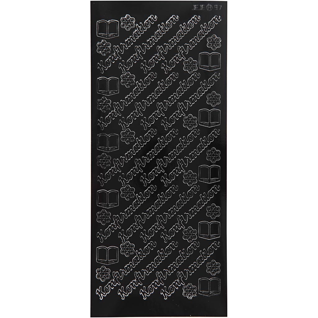 Stickers, konfirmation, 10x23 cm, zwart, 1 vel