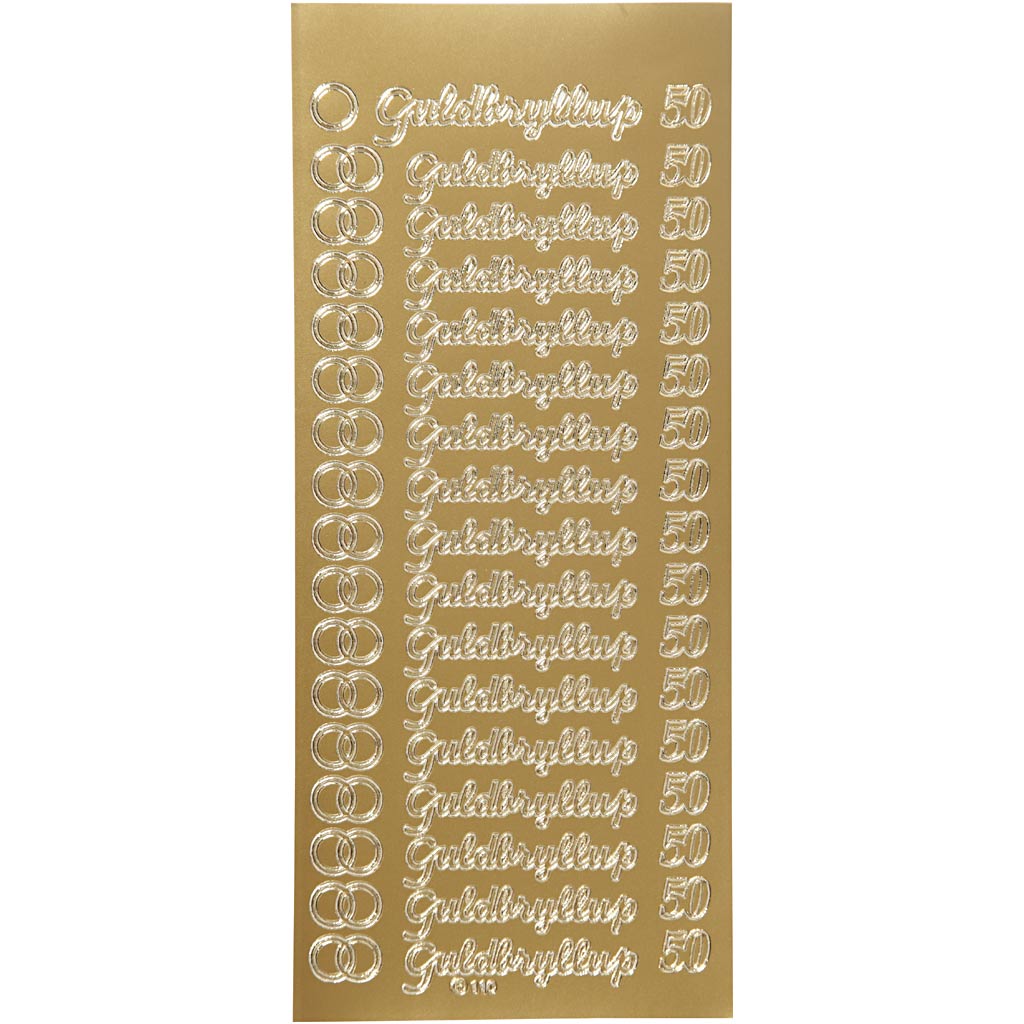 Stickers, guldbryllup, 10x23 cm, goud, 1 vel