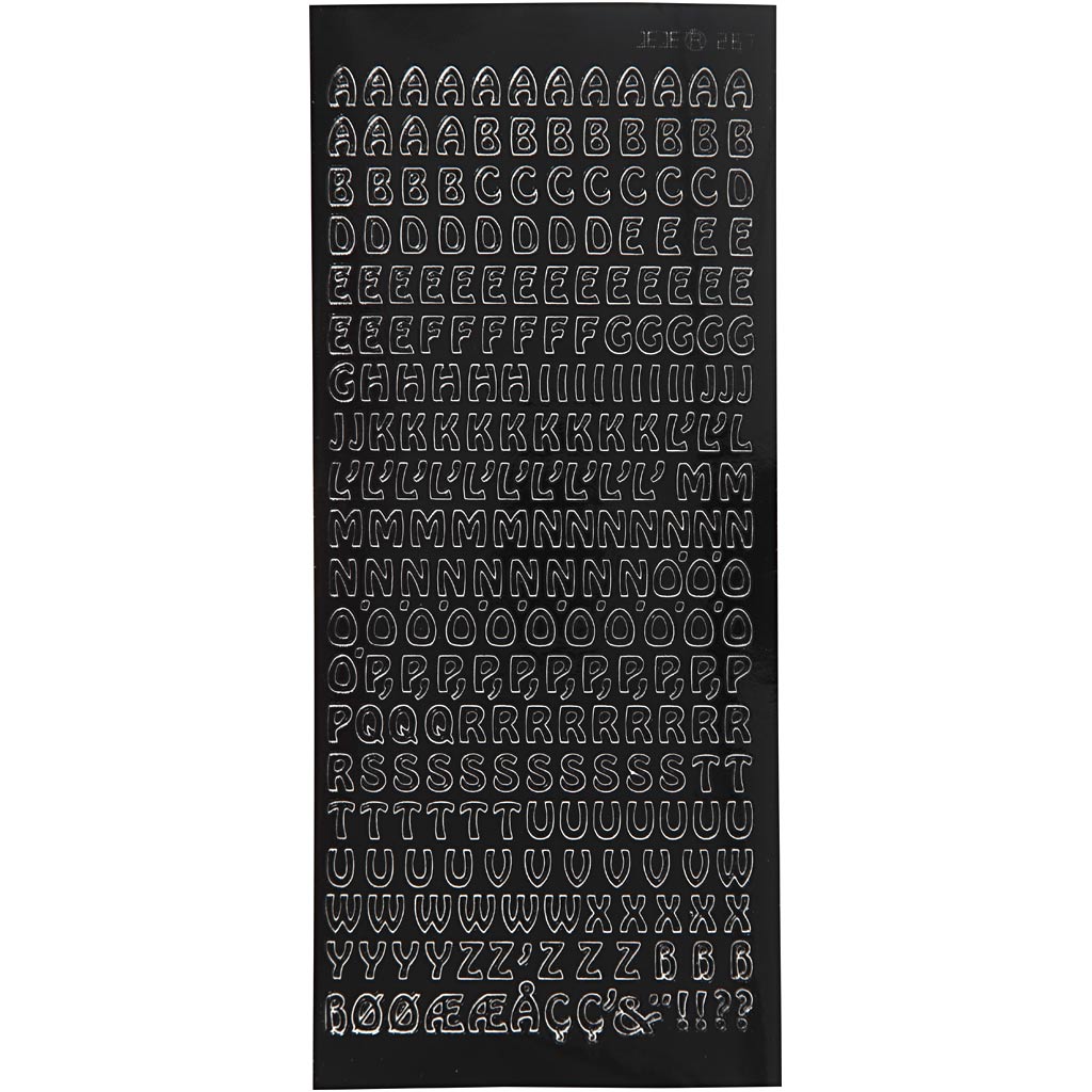 Stickers, små bokstaver, Store bokstaver, 10x23 cm, svart, 1 ark