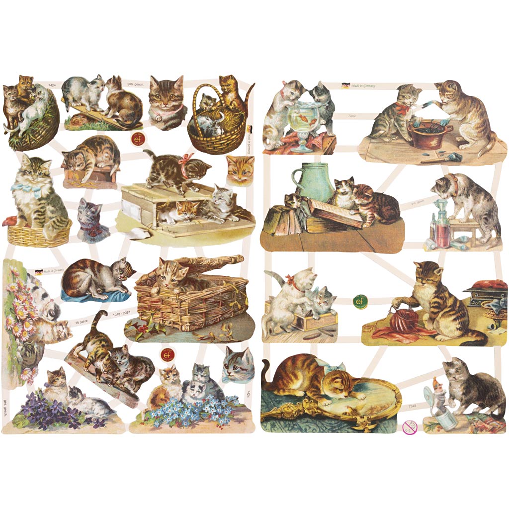 Vintage plaatjes, katten, 16,5x23,5 cm, 2 vel/ 1 doos