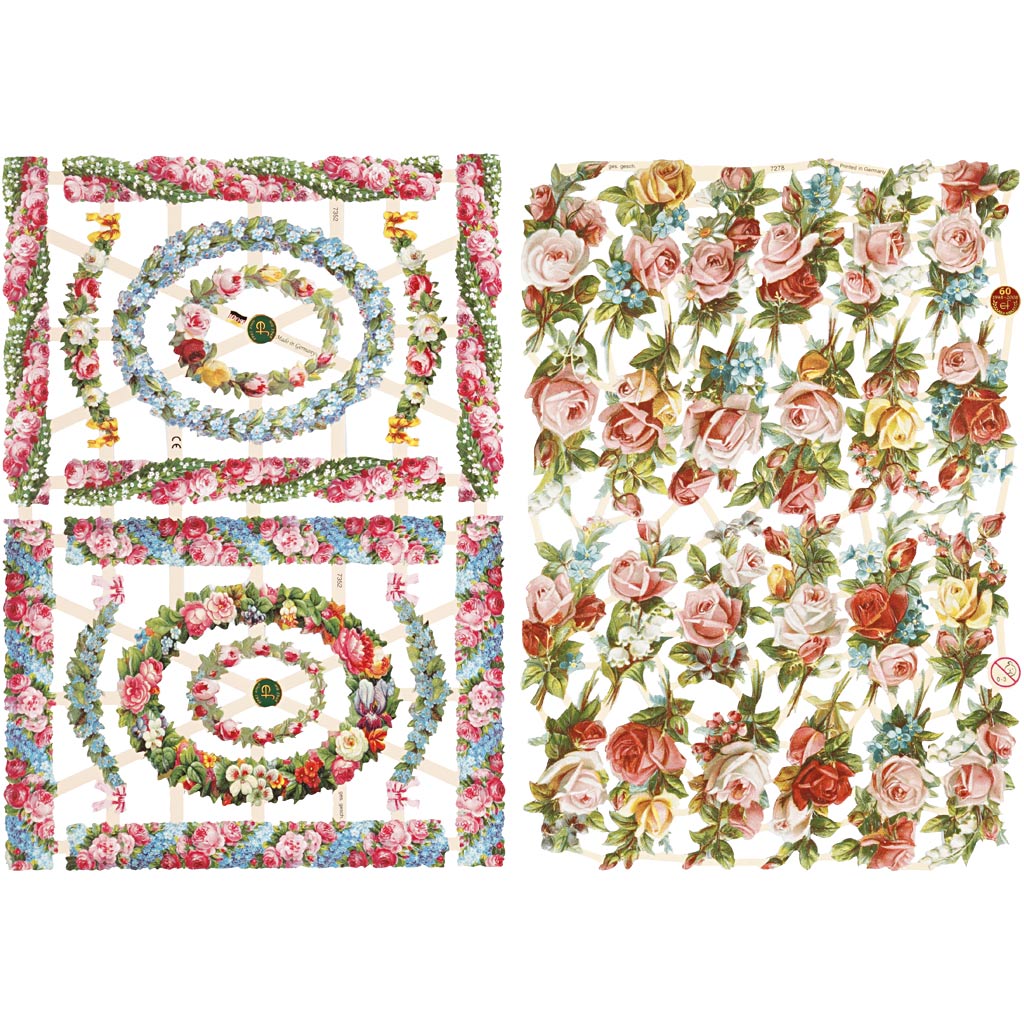 Vintage plaatjes, kleine bloemen, 16,5x23,5 cm, 2 vel/ 1 doos