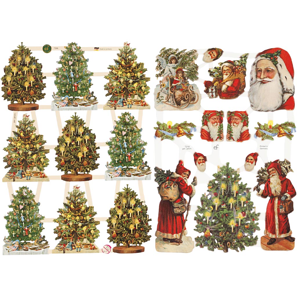 Vintage plaatjes, kerstman en kerstboom, 16,5x23,5 cm, 2 vel/ 1 doos