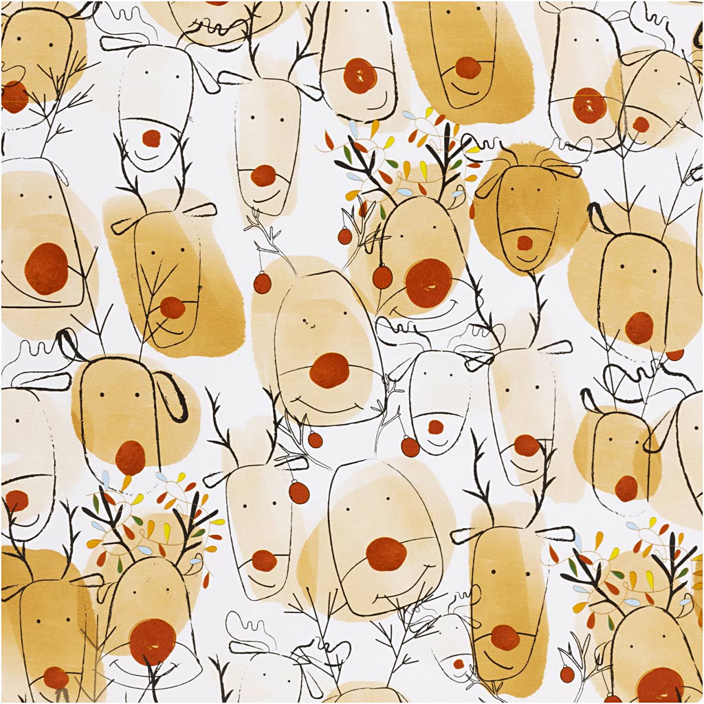 Inpakpapier, Rendieren, B: 50 cm, 80 gr, beige, rood, 5 m/1 rol