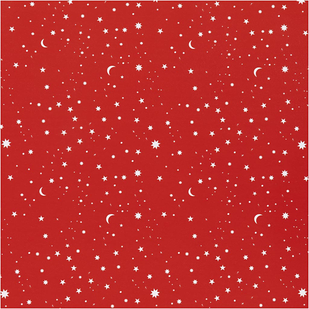 Gavepapir, Stjerner og måner, B: 50 cm, 80 g, mørk rød, 100 m/ 1 rl.