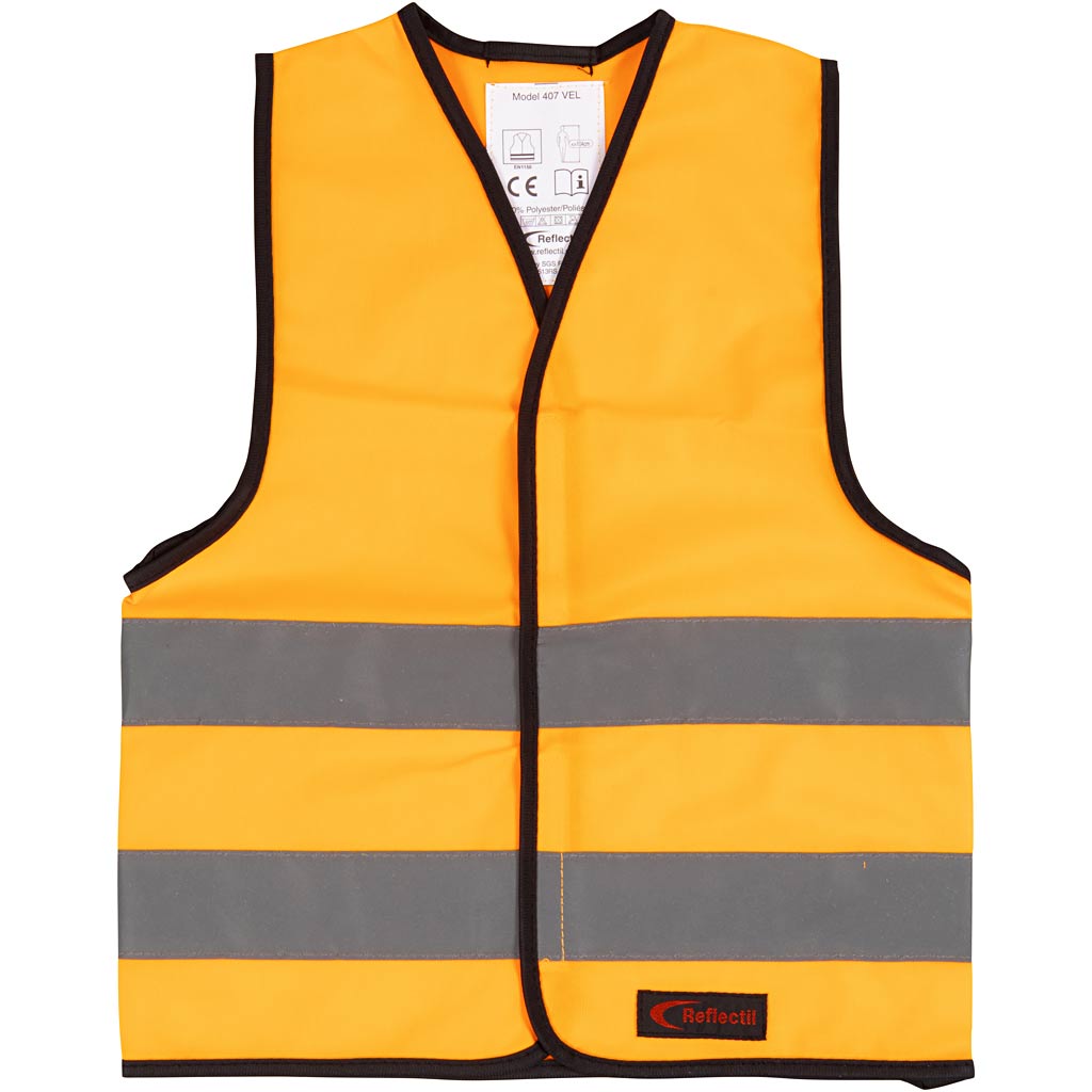 Refleksvest til børn, L: 47 cm, B: 40 cm, str. 4-6 år, orange, 1 stk.