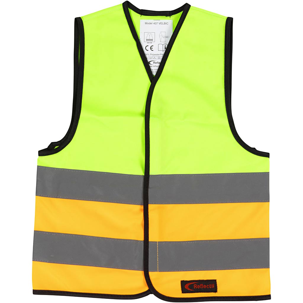 Refleksvest til børn, L: 45 cm, B: 35 cm, str. 1-4 år, grøn, orange, 1 stk.