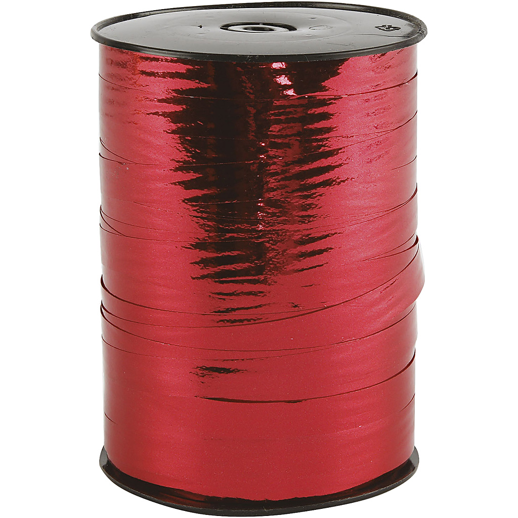 Cadeaulint, B: 10 mm, glossy, rood metallic, 250 m/ 1 rol