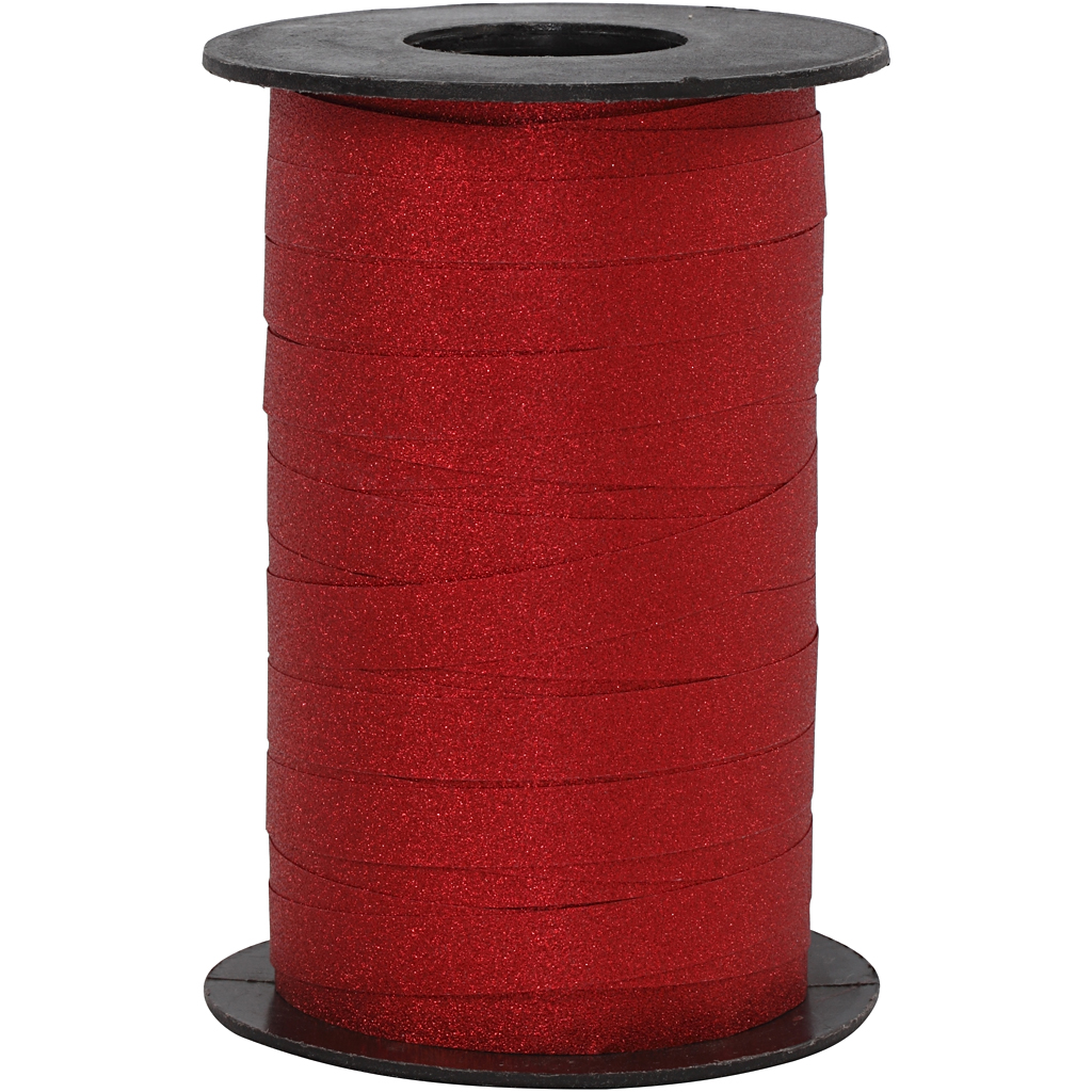 Cadeaulint, B: 10 mm, glitter, rood, 100 m/ 1 rol