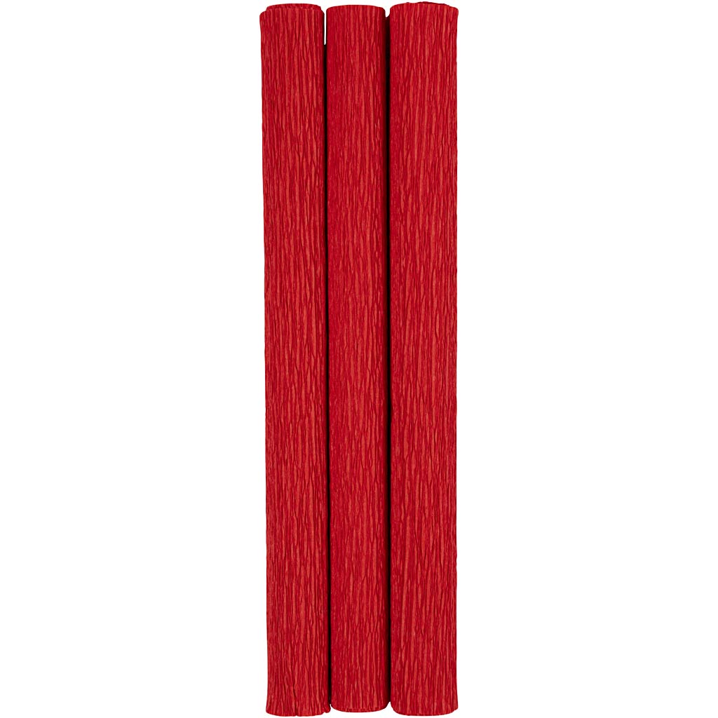 Crepepapir, 25x60 cm, Stræk/crepe: 180%, 105 g, rød, 3 ark/ 1 pk.