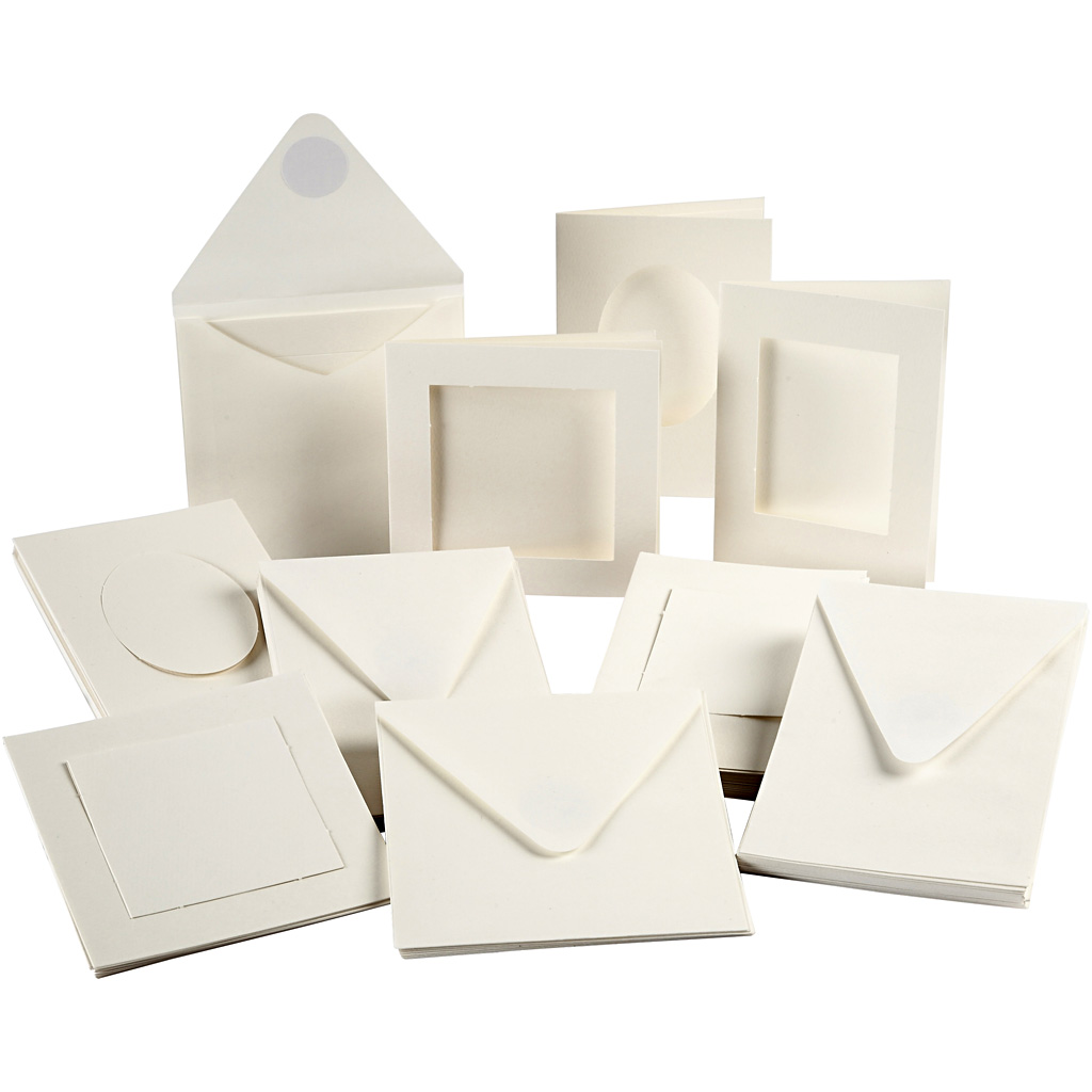 Passepartout kaarten, afmeting kaart 10,5x15 + 12,5x12,5 cm, Inhoud kan variëren , off-white, 50 set/ 1 doos