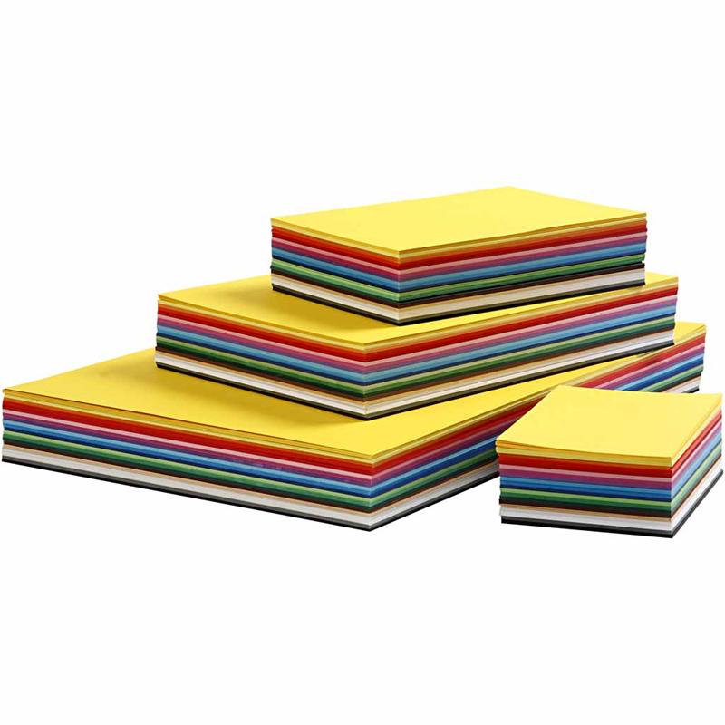 Gekleurd karton, A2,A3,A4,A5,A6, 180 gr, diverse kleuren, 1800 div vellen/ 1 doos