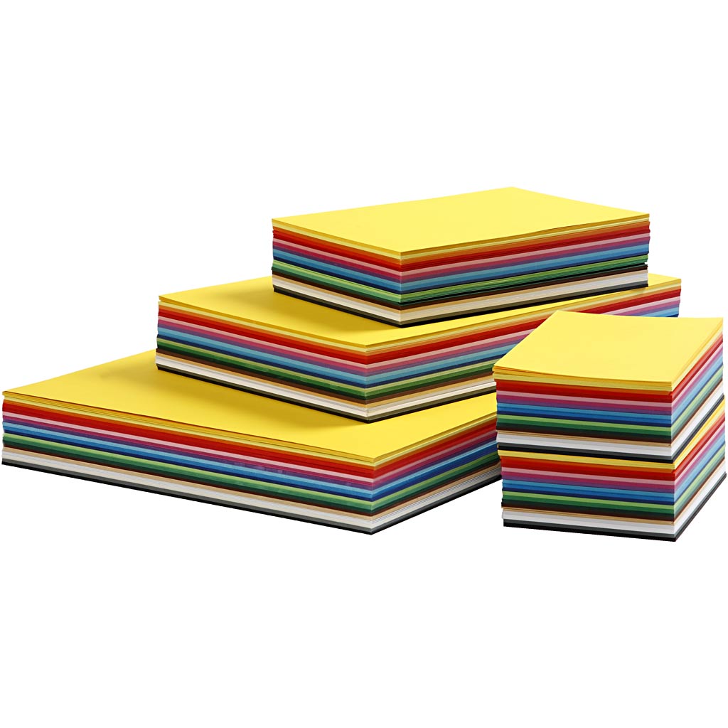 Gekleurd karton, A3,A4,A5,A6, 180 gr, diverse kleuren, 1500 div vellen/ 1 doos