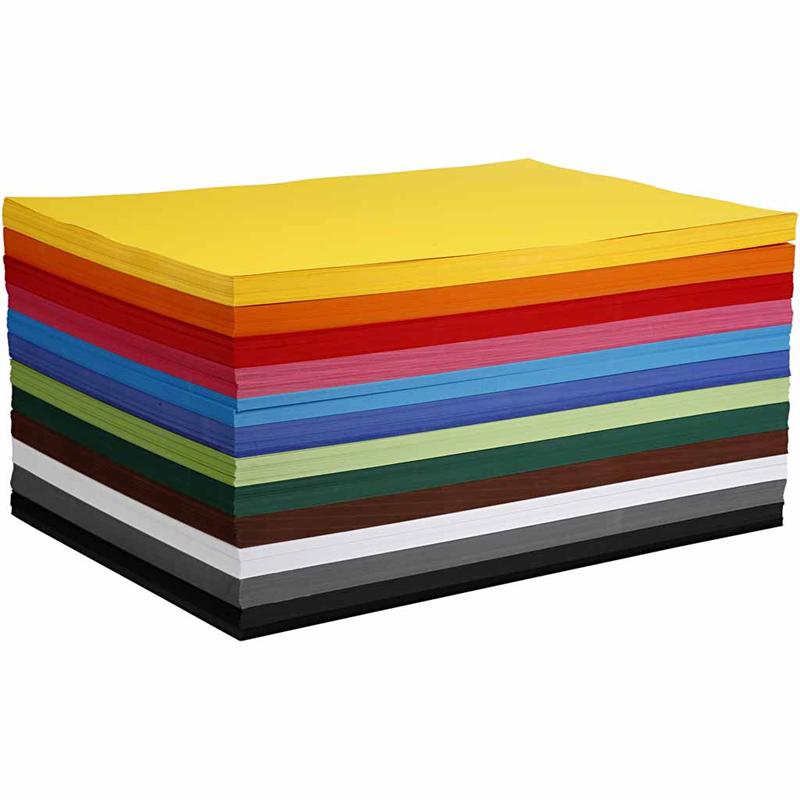 Gekleurd karton, A2, 420x594 mm, 180 gr, diverse kleuren, 12x100 vel/ 1 doos