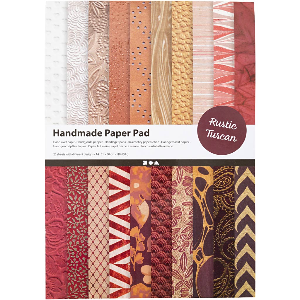 Handgeschept papier, A4, 210x297 mm, 110-150 gr, naturel, rood bruin, 20 vel/ 1 doos