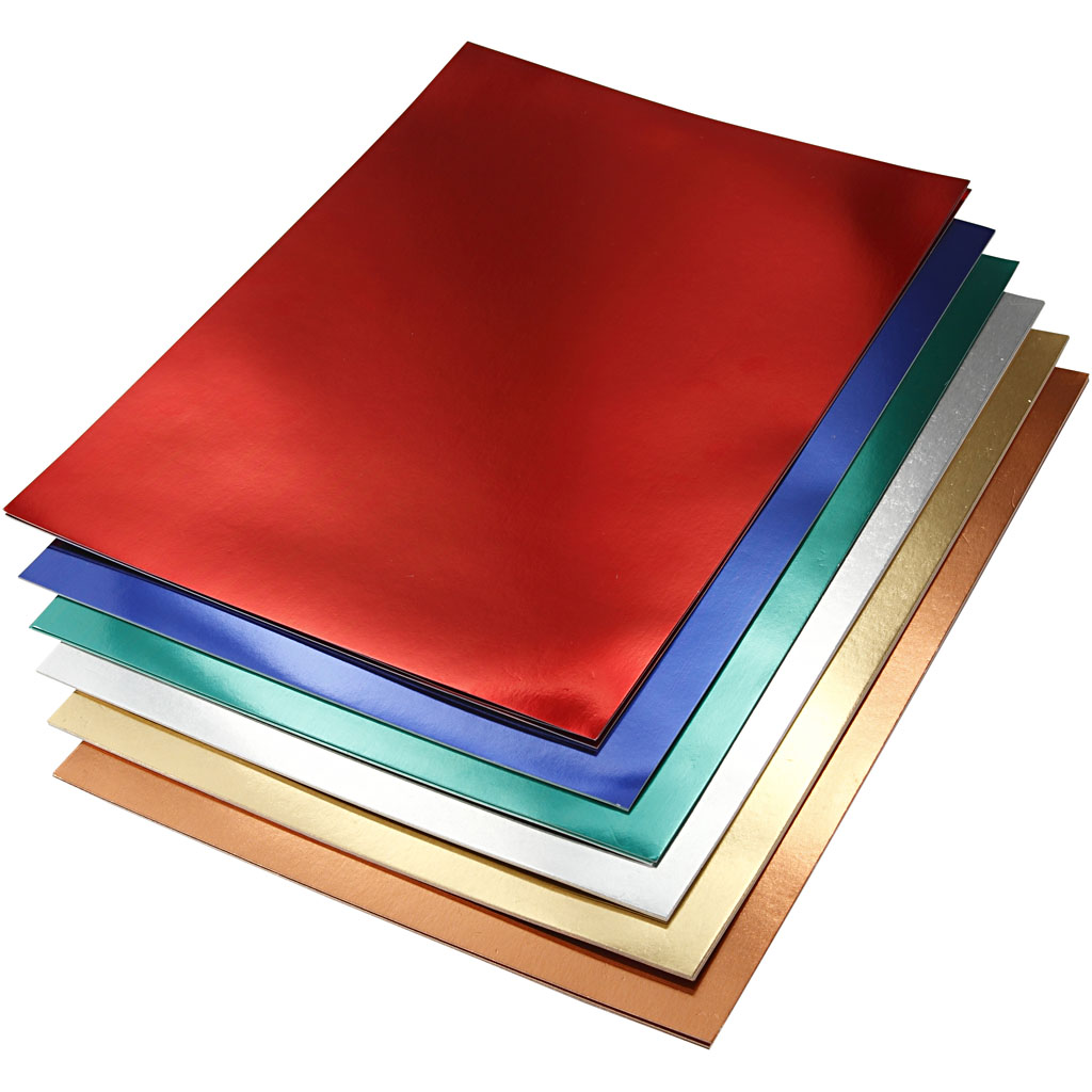 Metallic Foliekarton, A4, 210x297 mm, 280 gr, diverse kleuren, 30 div vellen/ 1 doos