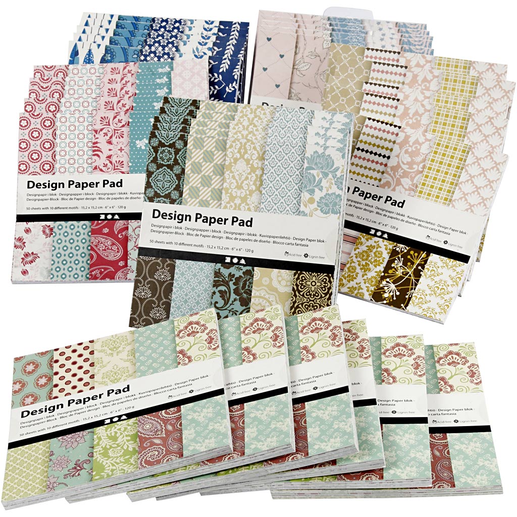 Design papierblok, 15,2x15,2 cm, 120 gr, diverse kleuren, 6x10 stuk/ 1 doos