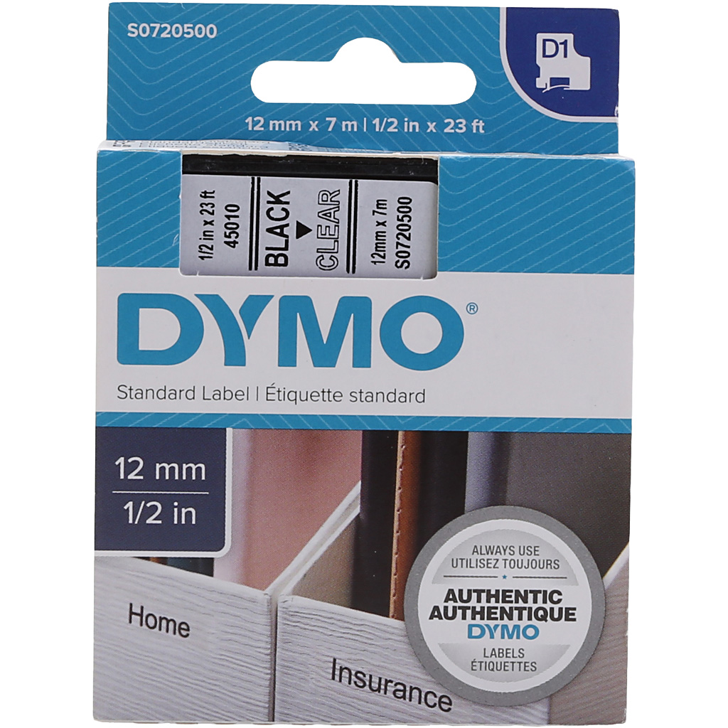 Labelcassette Dymo D1 - Breedte 12 mm