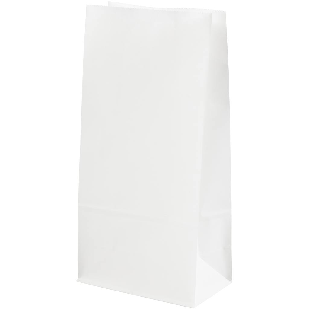 Papieren zakken, H: 22.5 cm, afm 6,5x11 cm, 50 gr, wit, 100 stuk/ 1 doos