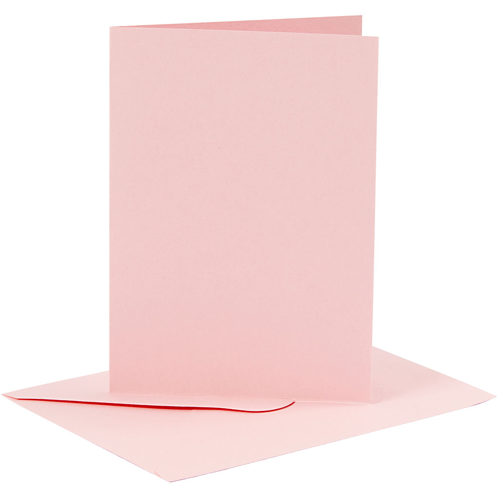 Kaarten en enveloppen, afmeting kaart 10,5x15 cm, afmeting envelop 11,5x16,5 cm, 110+220 gr, roze, 6 set/ 1 doos