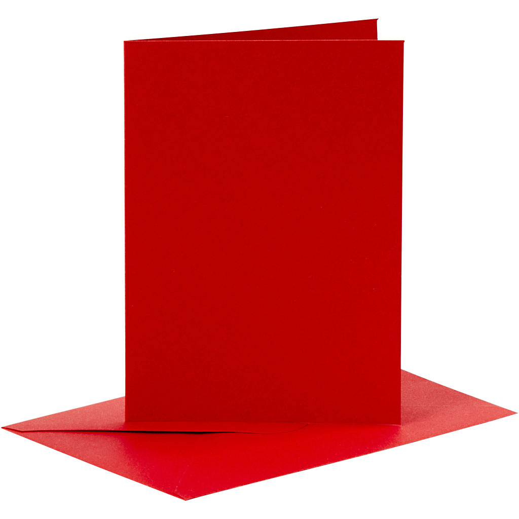 Kaarten en enveloppen, afmeting kaart 10,5x15 cm, afmeting envelop 11,5x16,5 cm, 110+230 gr, rood, 6 set/ 1 doos