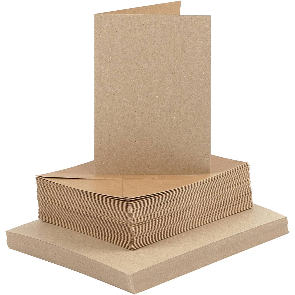 Kaarten en enveloppen, afmeting kaart 10,5x15 cm, afmeting envelop 11,5x16,5 cm, 120+240 gr, naturel, set van 50 / 1 verpakking