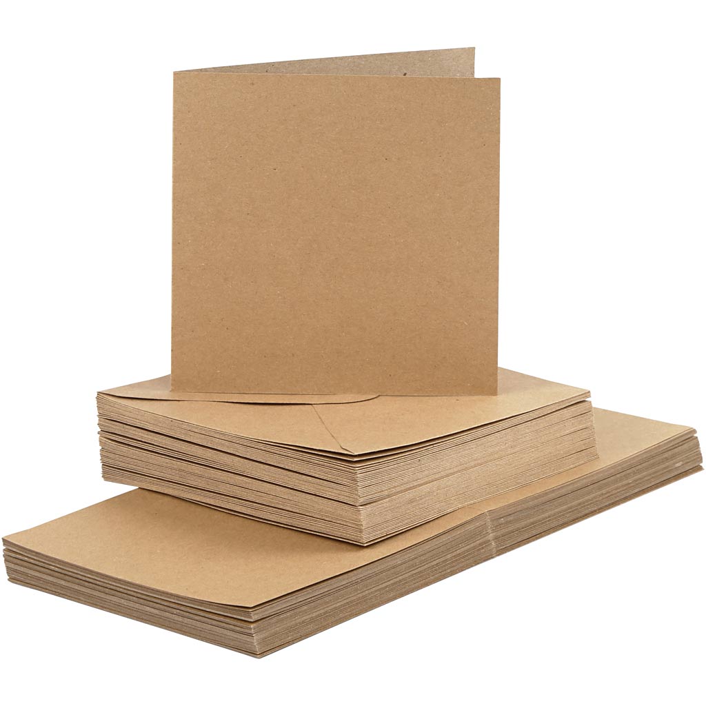 Kaarten en enveloppen, afmeting kaart 15x15 cm, afmeting envelop 16x16 cm, 120+240 gr, naturel, 50 set/ 1 doos