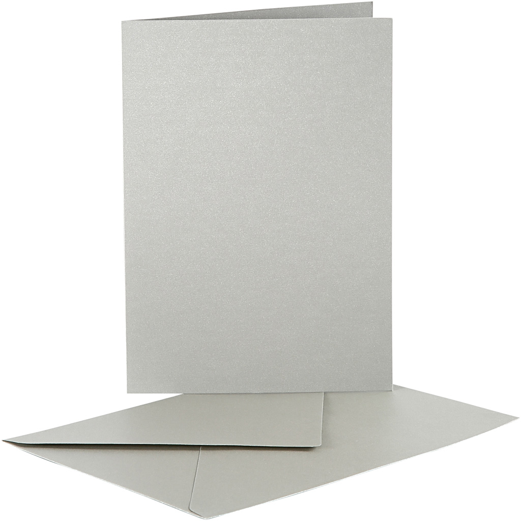 Parelmoer kaarten en enveloppen, afmeting kaart 10,5x15 cm, afmeting envelop 11,5x16,5 cm, zilver, 10 set/ 1 doos